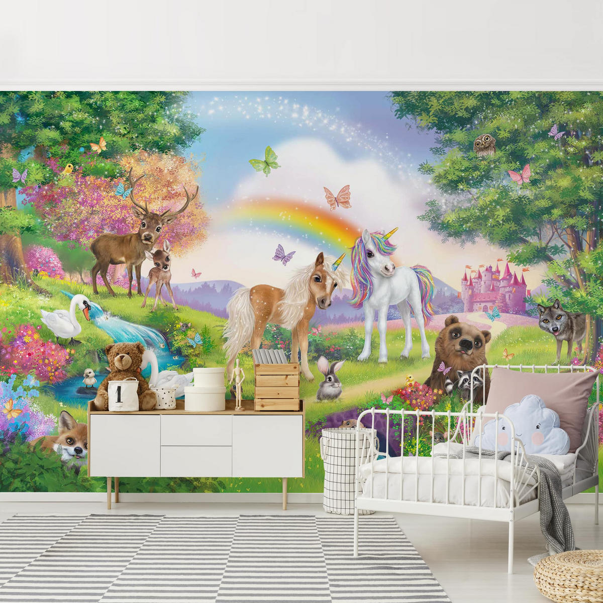 FOTOTAPETE Zauberwald mit Einhorn 432/290 cm - Multicolor, Papier (432/290cm) - Bilderwelten