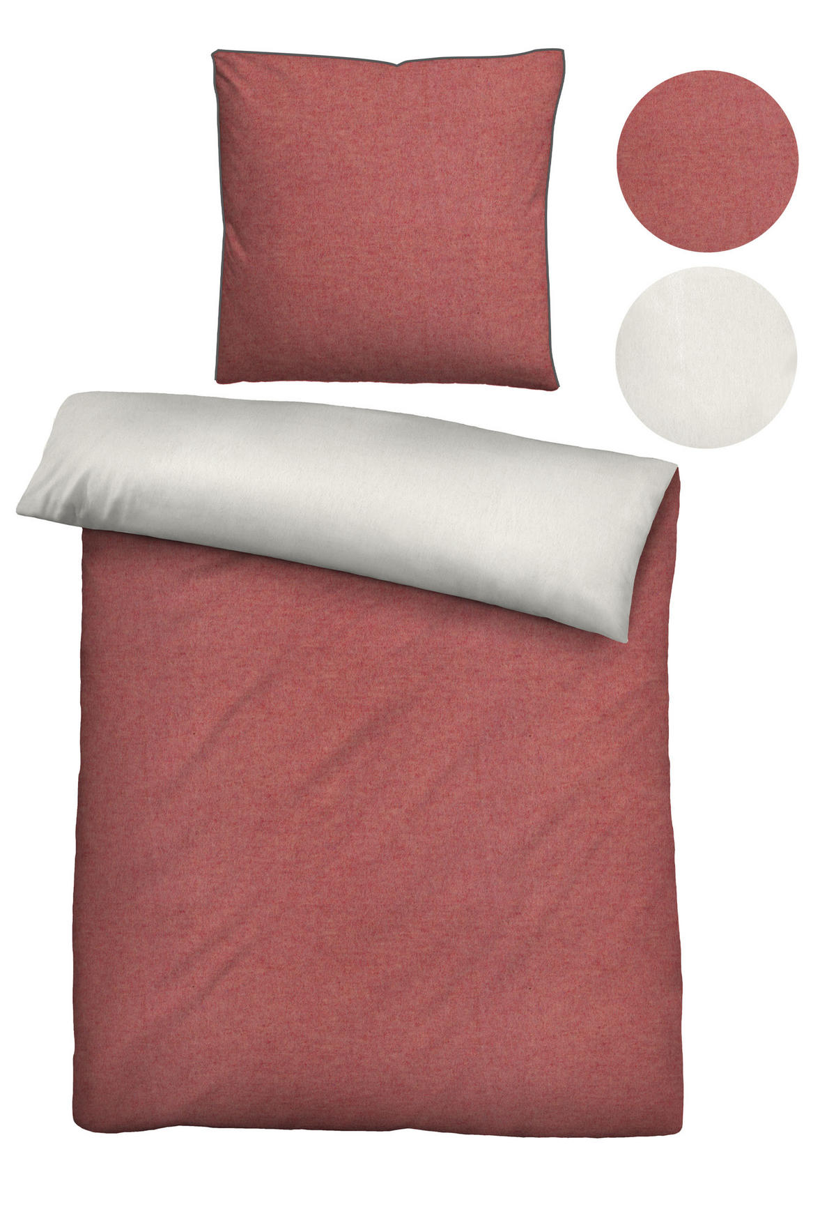 BETTWÄSCHE-GARNITUR Biber Melange UNI chili, 155x200 cm + 80x80 cm - Rot, Textil (155/200cm) - biberna