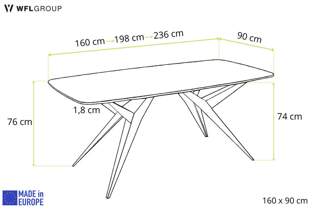 ESSTISCH Trax ausziehbar rechteckig oval, Beige Cashmere 160-240/90/76 - Kaschmir/Schwarz, Holzwerkstoff/Metall (160/90/76cm) - WFL GROUP