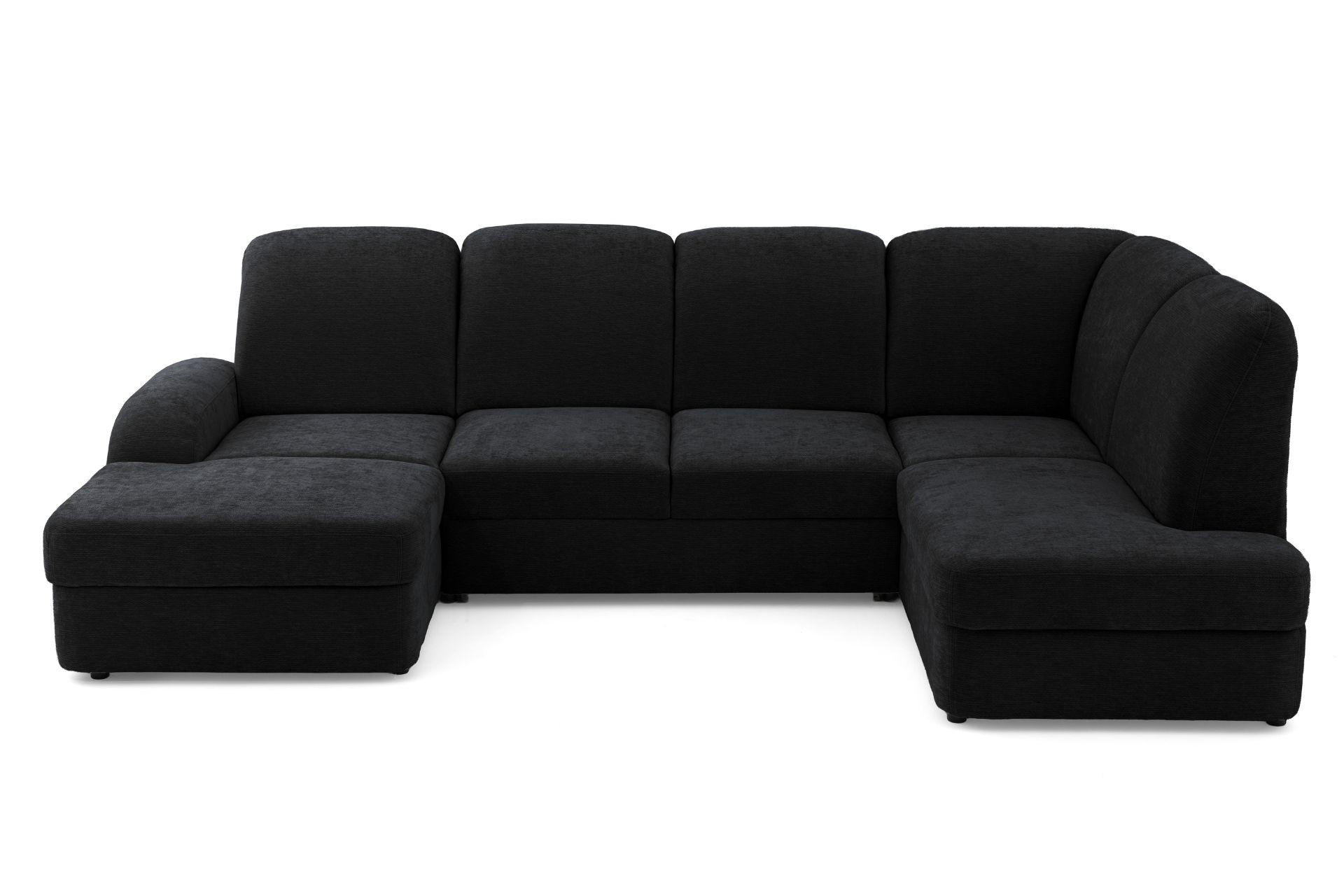 ECKSOFA VIBE U Rechts mit Schlaffunktion 129x263 Chenille Anthrazit - Anthrazit/Schwarz, Holz/Kunststoff (186/102/280cm) - Muffo