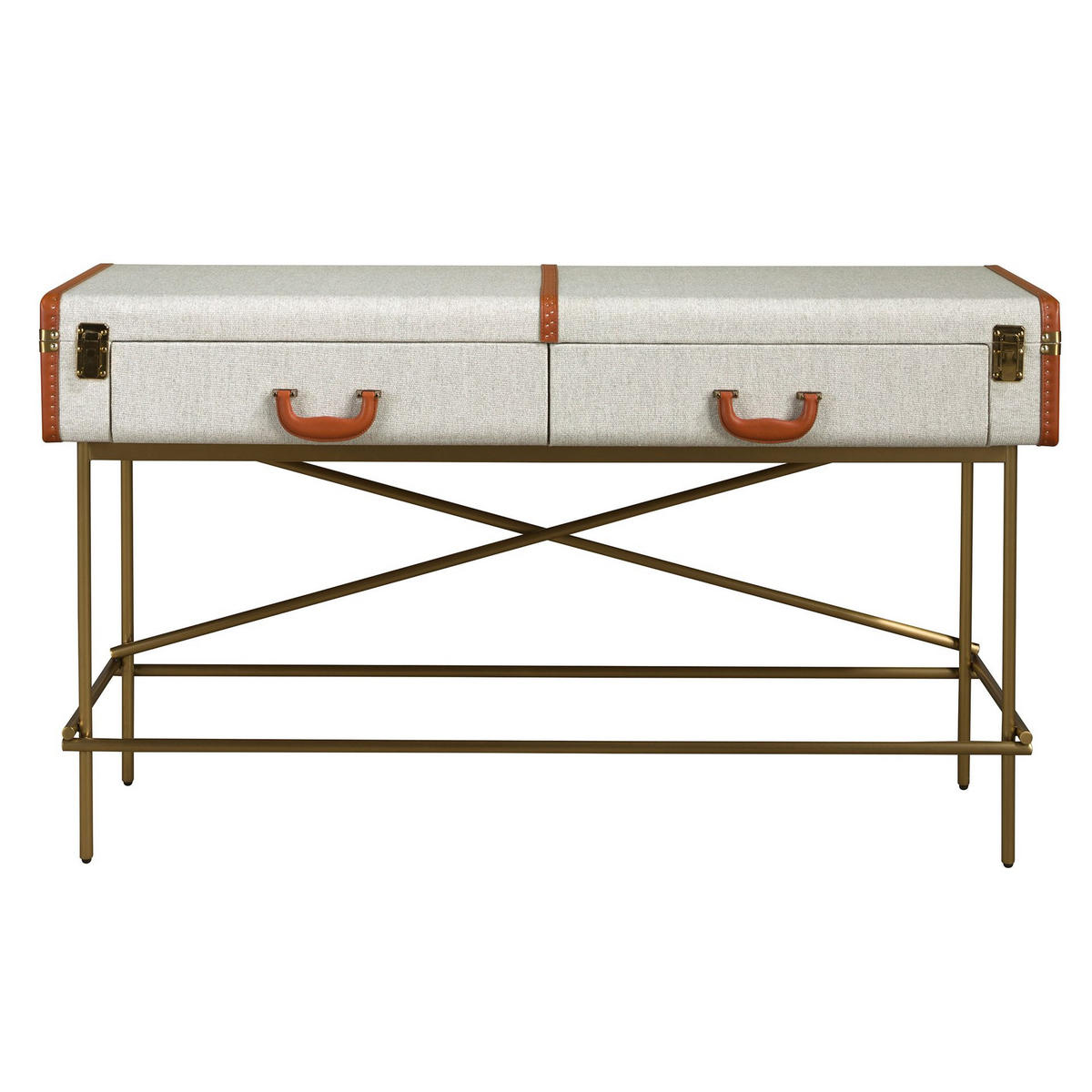 KONSOLENTISCH Rechteckiger Konsolentisch, Stoff, Nussbaum und polierter Goldstahl 141/45/81 cm - Grau, Holzwerkstoff/Metall (45/141/81cm) - ANGEL CERDA