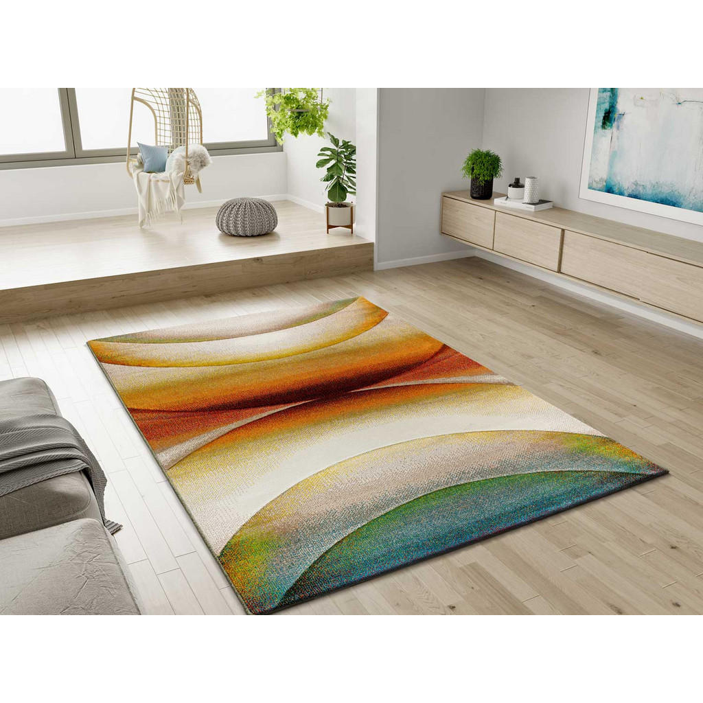 Thumbnail - Atticgo Webteppich, Terra cotta, Orange, Grün, Textil, Abstrakt, Rechteckig, 140x200 cm, Oeko-Tex® Standard 100, für Fuß...