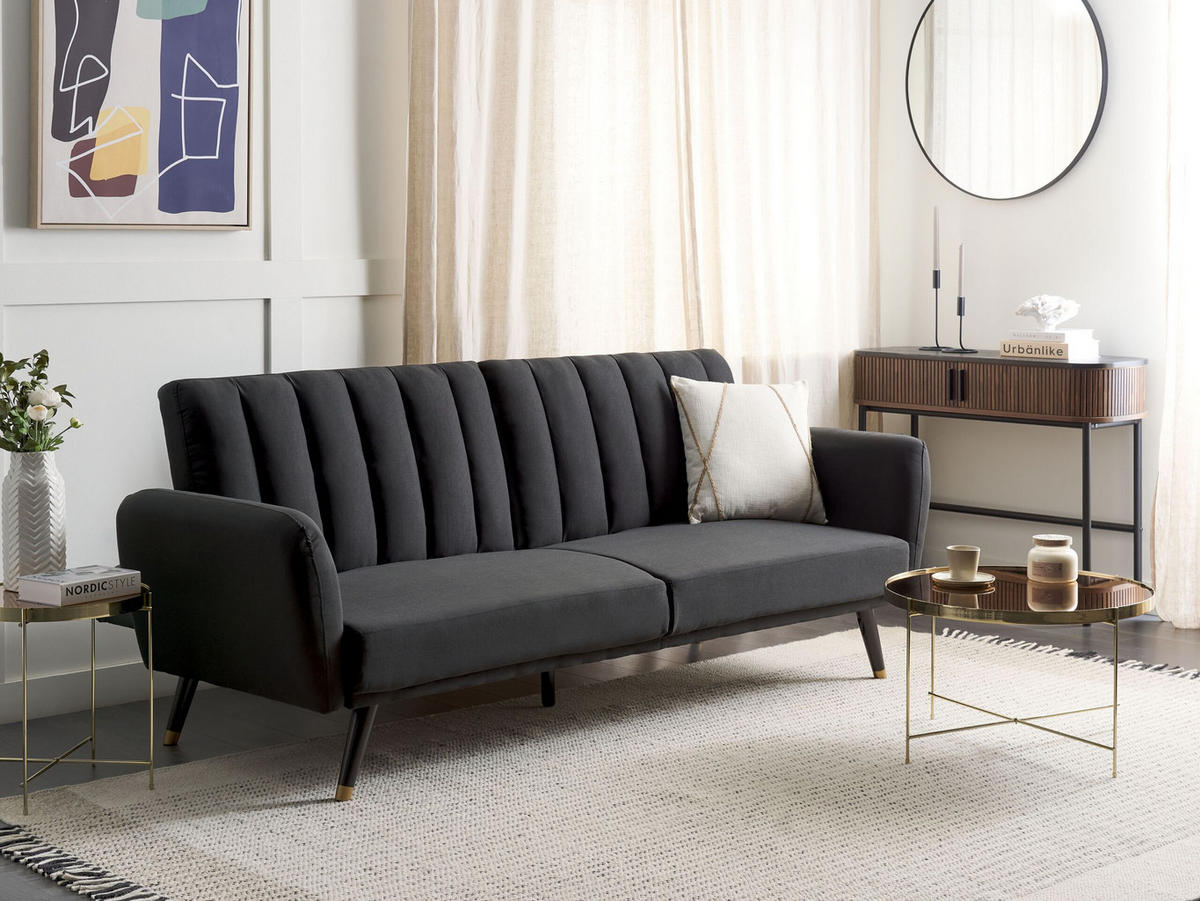 3-SITZER-SCHLAFSOFA Samtstoff schwarz Vimmerby - Schwarz, Textil (212/90/80cm) - Beliani