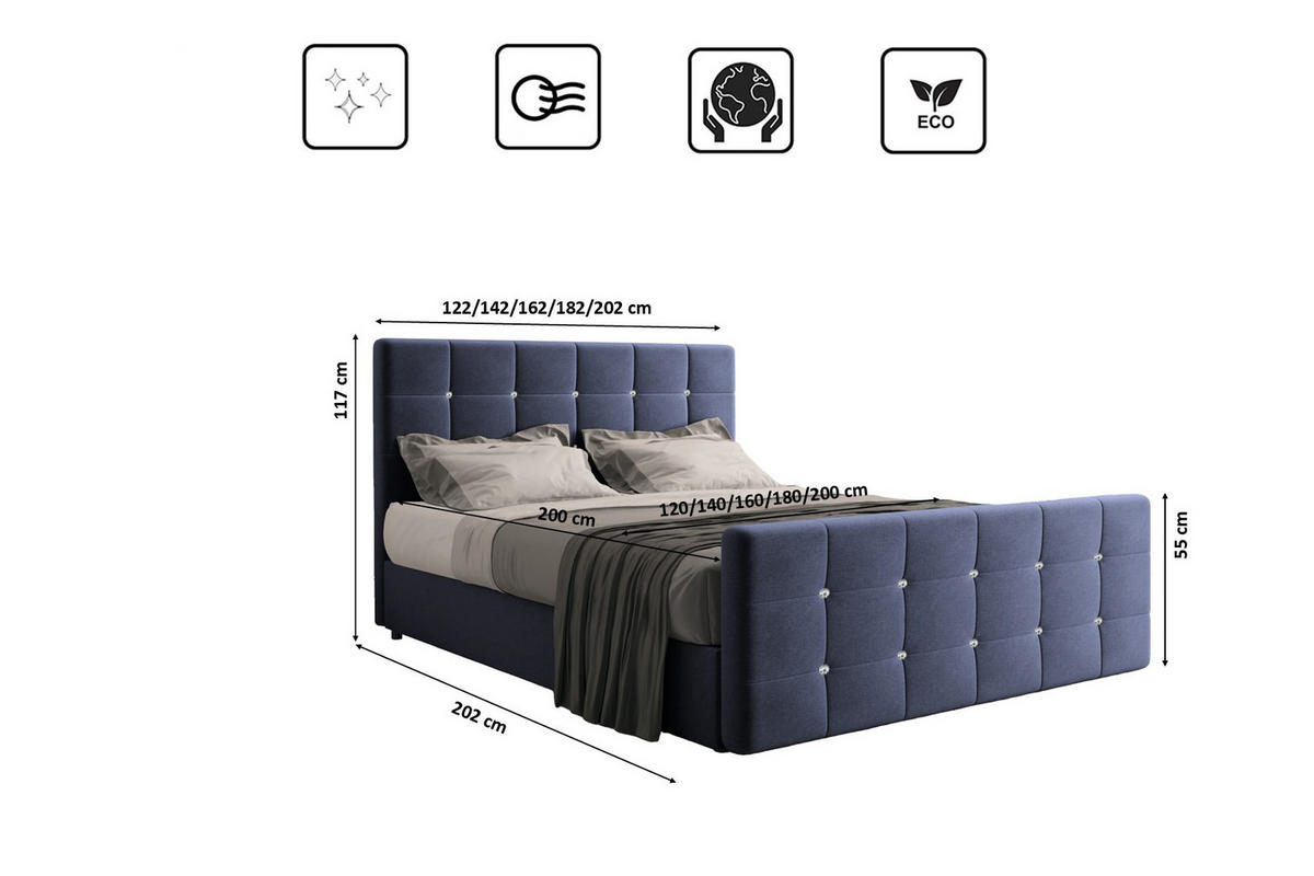 BOXBETT Mit Bettkasten Und Matratze Topper ROMA 180x200 cm Dunkelblau H2-Pocket - Dunkelblau, Holz/Holzwerkstoff (180/200cm) - Kaiser Möbel