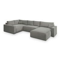 WOHNLANDSCHAFT VELAMI L-S Hellgrau Velours-Stoff mit Schlaffunktion - Hellgrau, Holz (365/83/194cm) - MASSENO