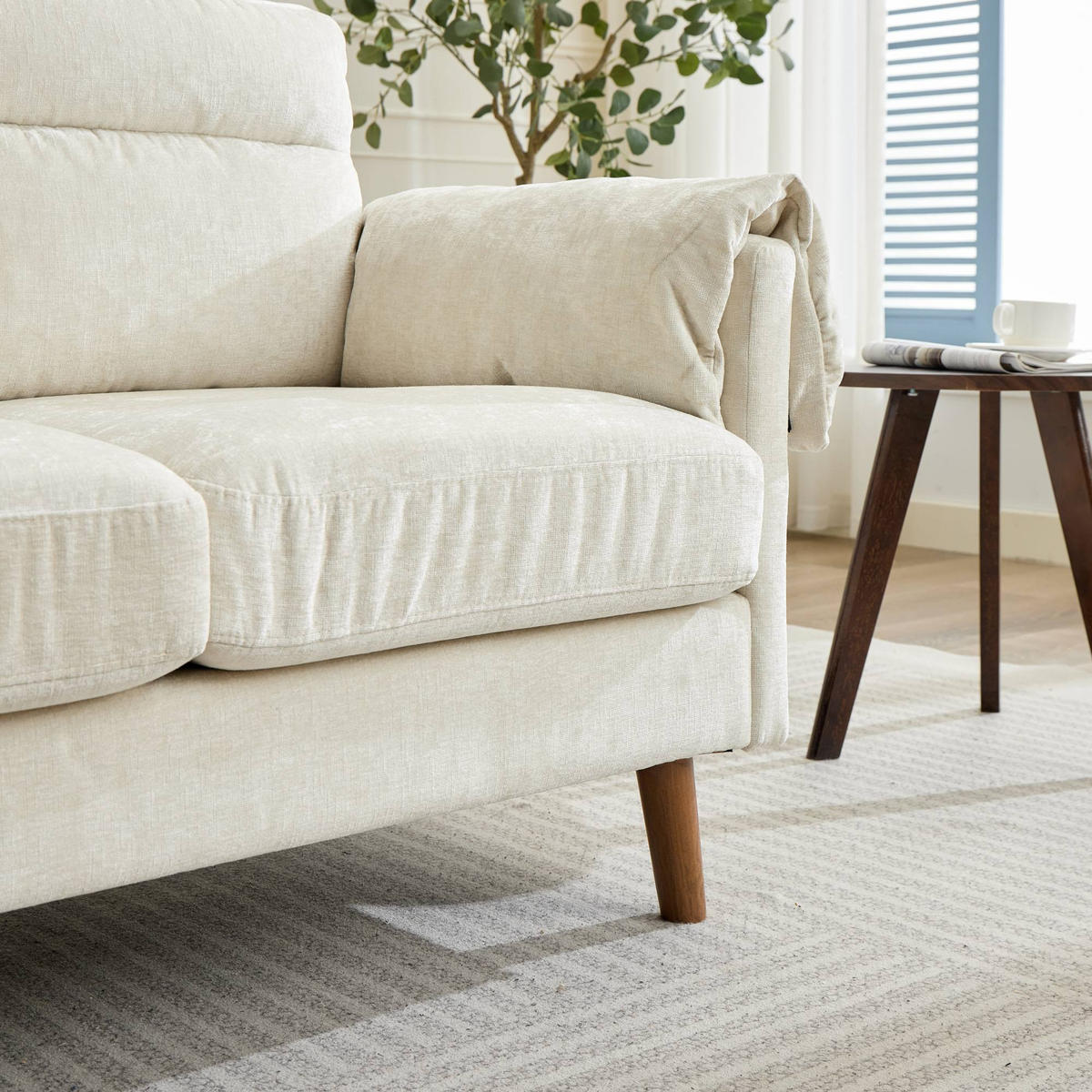 2-SITZER-SOFA aus beigem Chenille, kompakt und platzsparend - Beige, Textil (70/85/124cm) - Urban Meuble