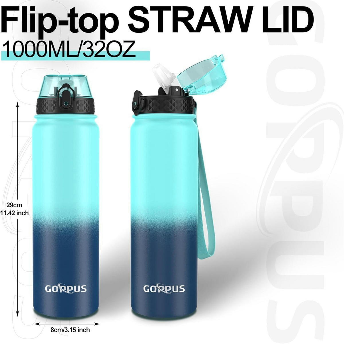 THERMOSFLASCHE mit Strohhalm 1000 ml Grün Blau - Türkis, Metall (8/8cm)