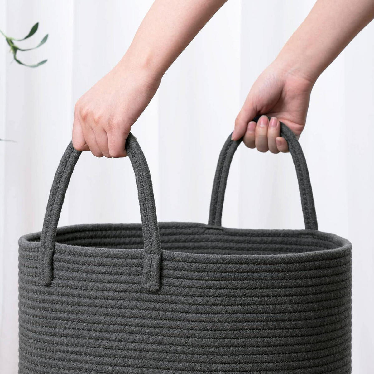 WÄSCHEKORB geflochten 38 x 50 cm Grau - Grau, Textil (38/51/38cm)