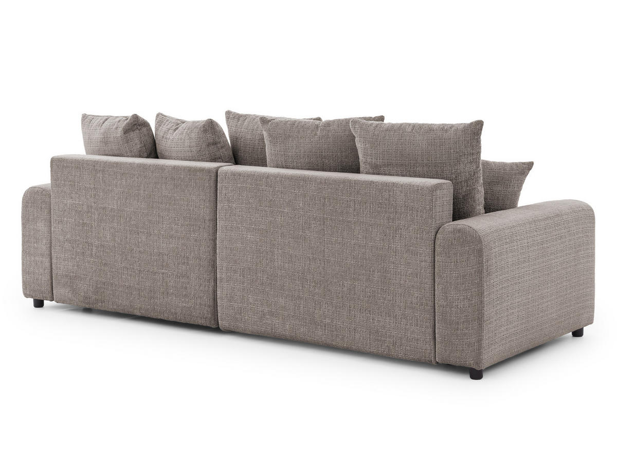ECKSOFA Calma mit Schlaffunktion und Bettkasten im Bumpy-Design aus weichem Taupe Chenille-Stoff - Ottomane rechts - Taupe/Beige, Holz/Kunststoff (239/140cm) - S-Style Möbel