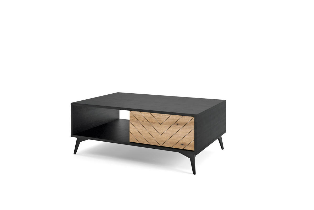 COUCHTISCH Diamond 104 cm Eiche Evoke, Schwarze Beine, mit Schublade - Schwarz, Holzwerkstoff (68/104/68cm) - Bettso