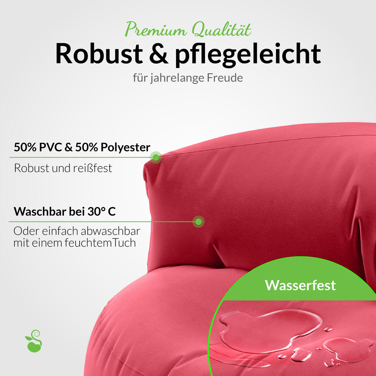 INDOOR OUTDOOR SITZSACK Lounge Sofa - Rot, Textil (90/50/50cm) - Green Bean