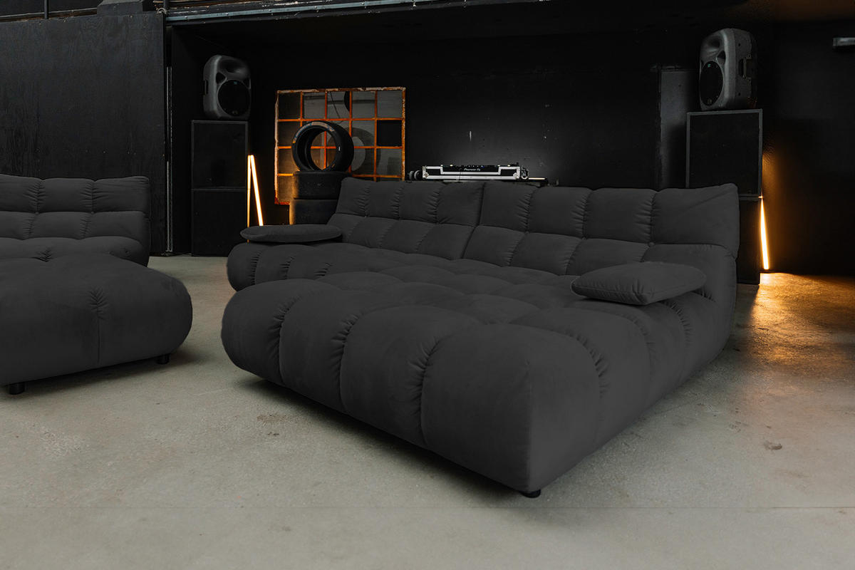 SITZGRUPPE VIVIEN 3ER SET Schwarz Velvet - Schwarz, Kunststoff/Textil (359/85/510cm) - KAWOLA