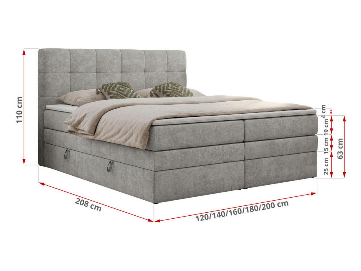 BOXSPRINGBETT LUKA KING 180/200 Hellgrau Struktur - H4 - Hellgrau, Holz/Textil (180/200cm) - MKS