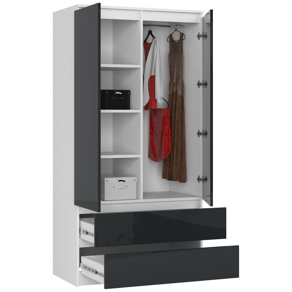 KLEIDERSCHRANK Weiß, Graphitglanz 180x51x90 cm - Graphitfarben/Weiß, Holzwerkstoff (90/180/51cm) - Akord