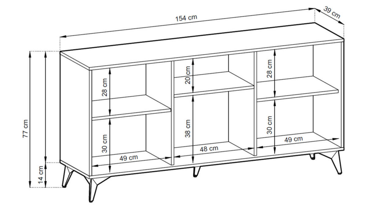KOMMODE Diamond Eiche Evoke/Schwarz 154/39/77cm - Eichefarben/Schwarz, Holzwerkstoff/Metall (154/77/39cm) - SIMKAM Furniture