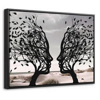 LEINWAND Bilder mit Rahmen - Strand - Meer - Menschen - Baum - Moderne Kunst - 40x30 - Hellgrau, Textil (40/30cm) - MuchoWow