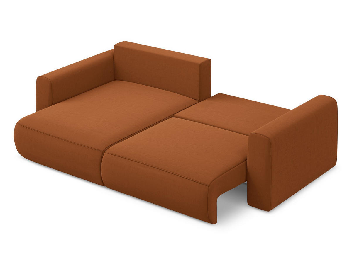 ECKSOFA mit Schlaffunktion Samt Stoff Orange - Terra cotta/Schwarz, Kunststoff/Textil (149/240cm) - Makamii
