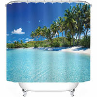 DUSCHVORHANG Strand bedruckt Polyester wasserdicht Badezimmer - Blau, Textil (180/180cm) - MCBOSON