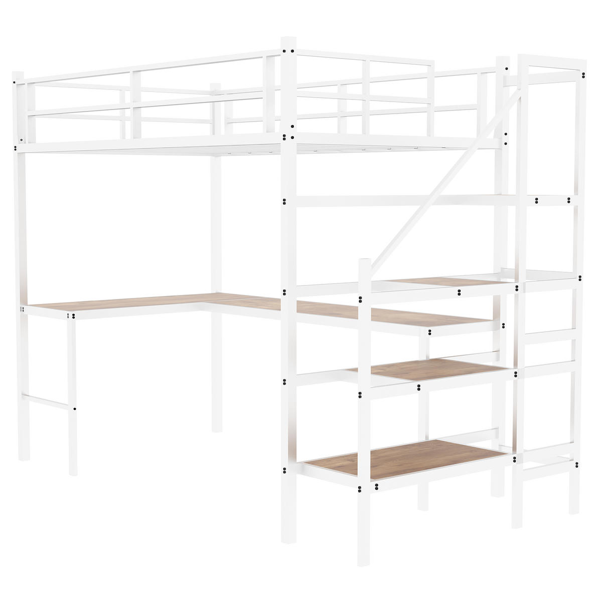 HOCHBETT 90/190 cm aus Eisen mit L-förmigem Schreibtisch und Treppe Weiß - Weiß, Metall (90/190cm) - Modenvie