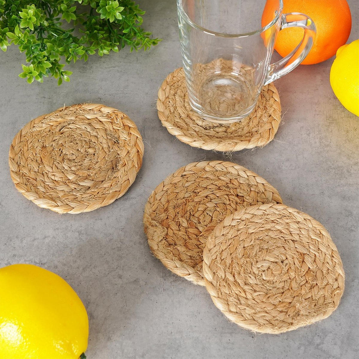 TASSENUNTERSETZER-SET, Jute, natur, 4 Stk., Ø 10 cm - Naturfarben, Textil (10cm) - Home Styling Collection