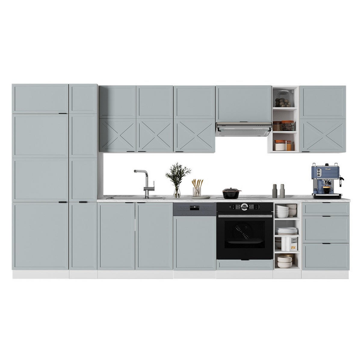 KUHINJSKI BLOK Fame-Line Svijetloplavo-Siva/Bijelo 355 cm , RP Hrast - bijela/svijetlo plava, drvni materijal (355/206.8/60cm) - Vicco