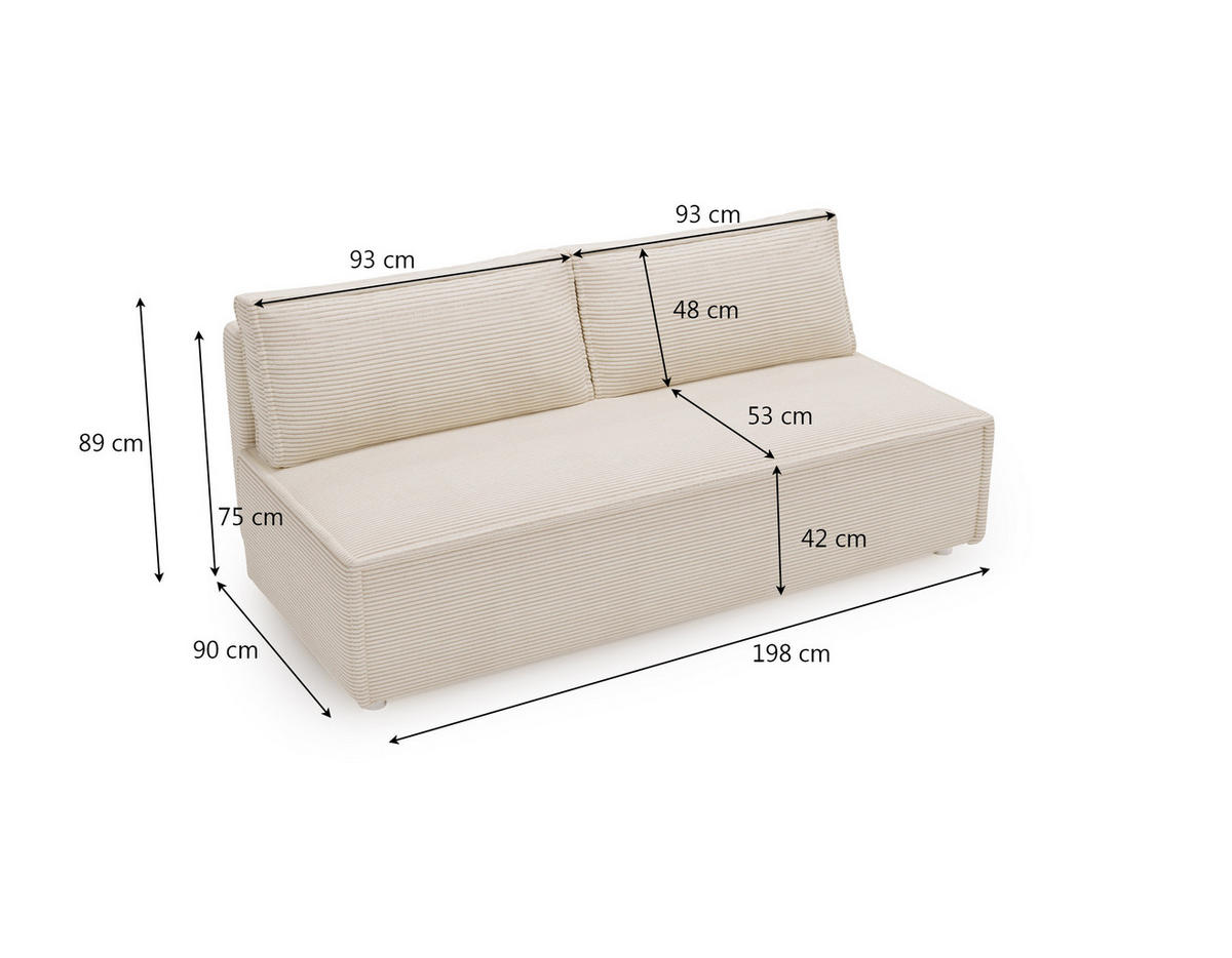 SCHLAFSOFA Mit Bettkasten DUO Poso Stoff Hellbeige - Ecru, Holz (198/89/90cm) - Kaiser Möbel