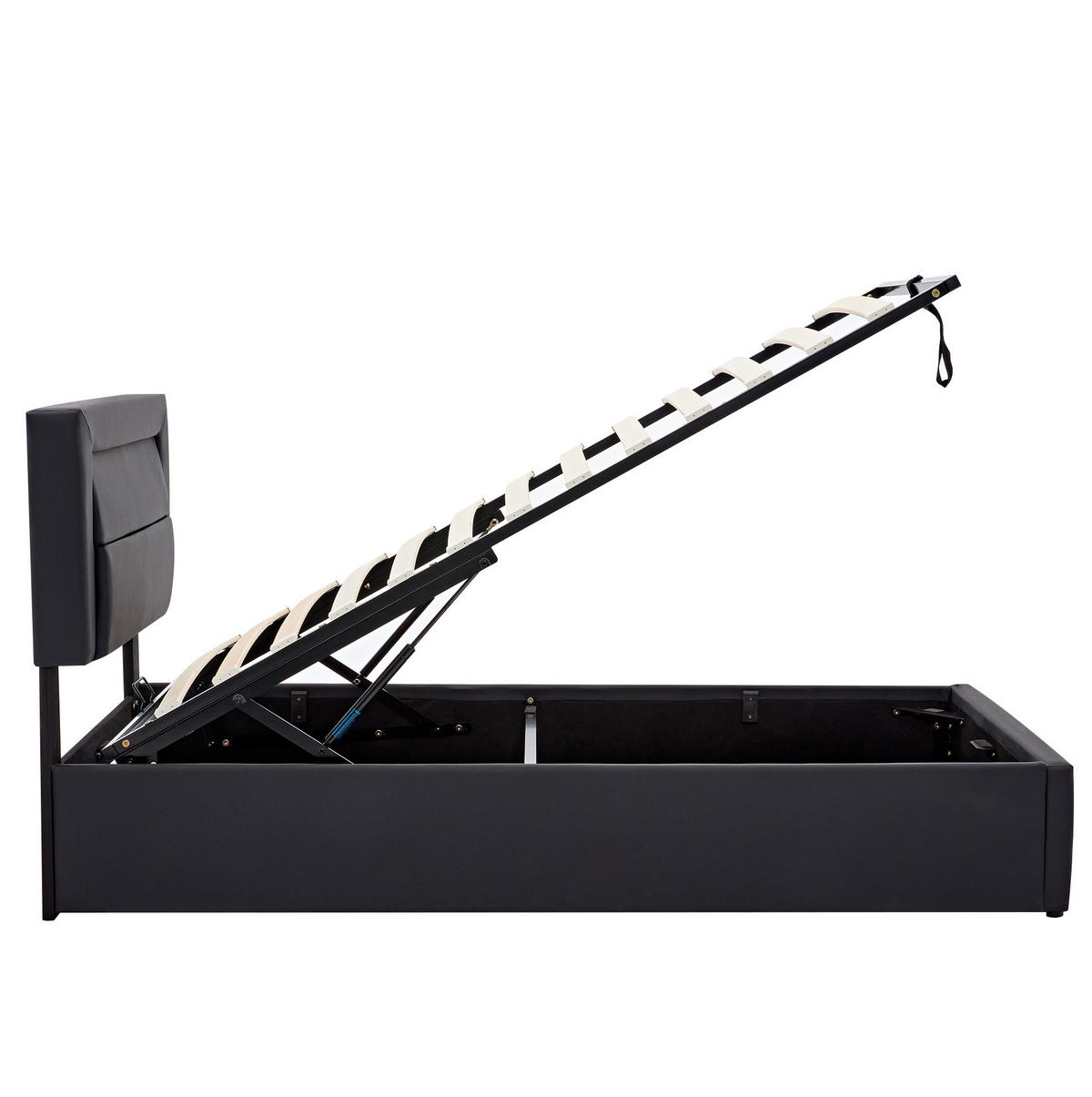 POLSTERBETT 90/190 cm Schwarz mit Stauraum mit LED-Beleuchtung und USB-Ladefunktion - Schwarz, Kunststoff (90/190cm) - OKWISH