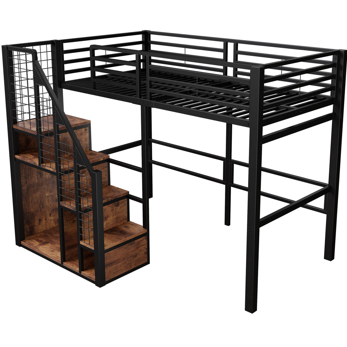 HOCHBETT 90/200 cm mit Treppe, Stauraum und Kleiderstange, Schwarz - Schwarz, Holzwerkstoff (90/200cm) - Redom