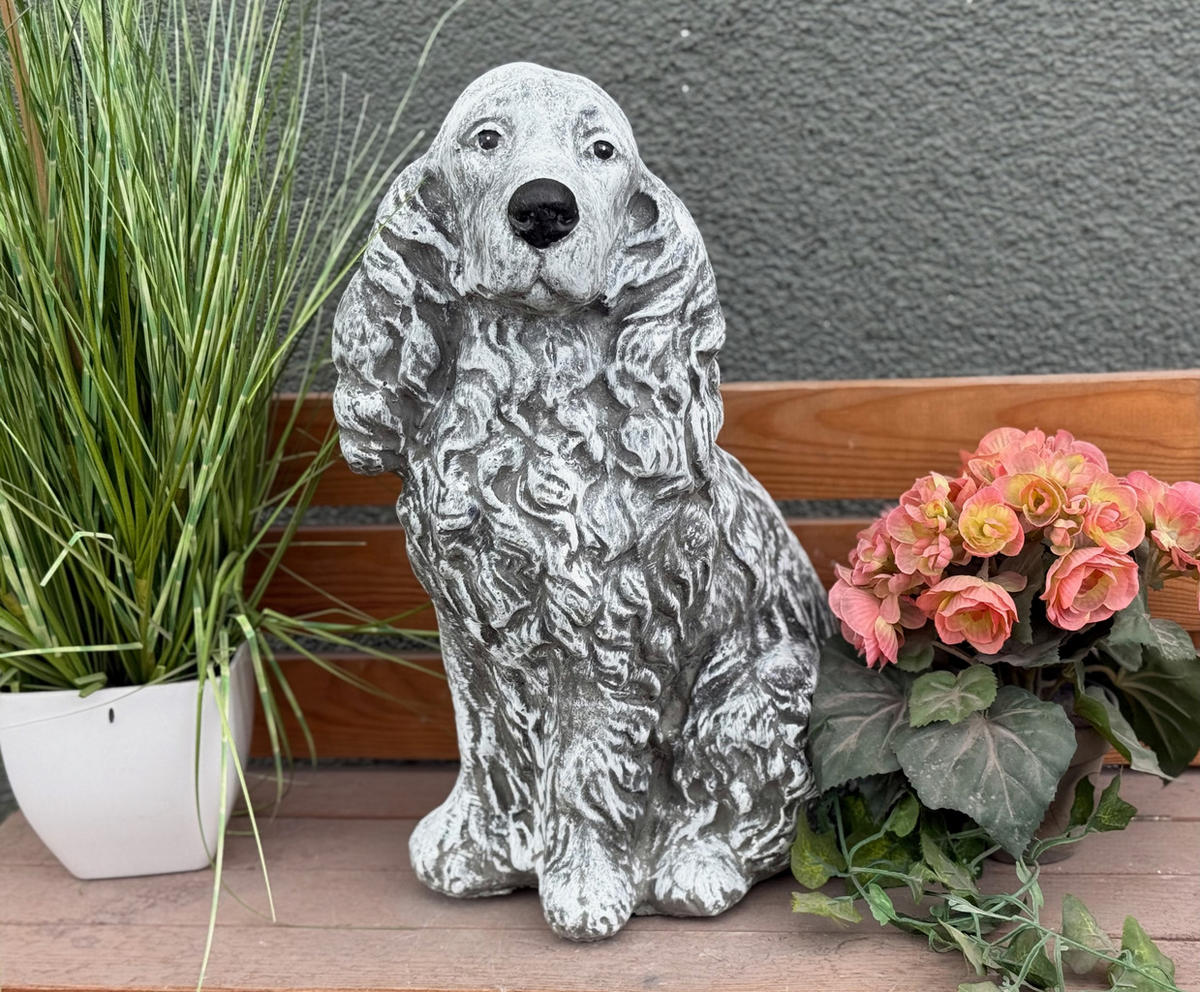 STEINFIGUR Cocker Spaniel XL CockerSpaniel, frostfest - Grau, Stein (25/43/16cm) - stoneandstyle