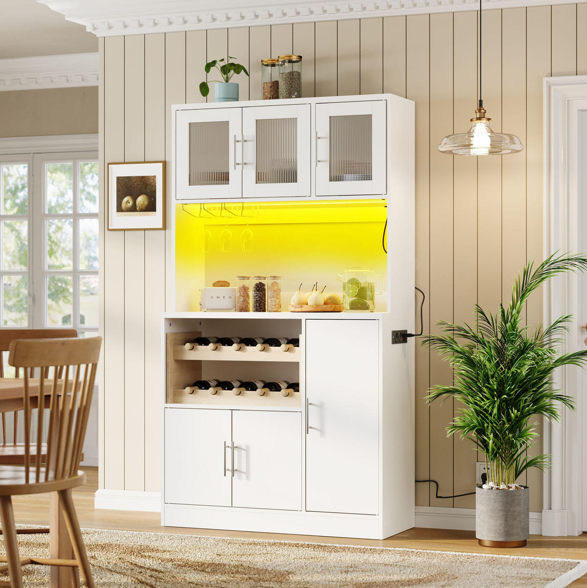 BUFFET 100/180/40 cm Weiß aus MDF mit RGB-LED und Steckdosenleiste - Weiß, Holzwerkstoff (40/180/100cm) - OKMYHOME
