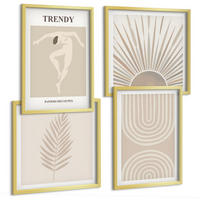 BILDER SET 4er Set - 50x50 cm & 40x60 cm Goldrahmen - Abstrakte Poster im Boho-Stil in Pastellfarben - Goldfarben, Kunststoff (50/50cm) - TULUP