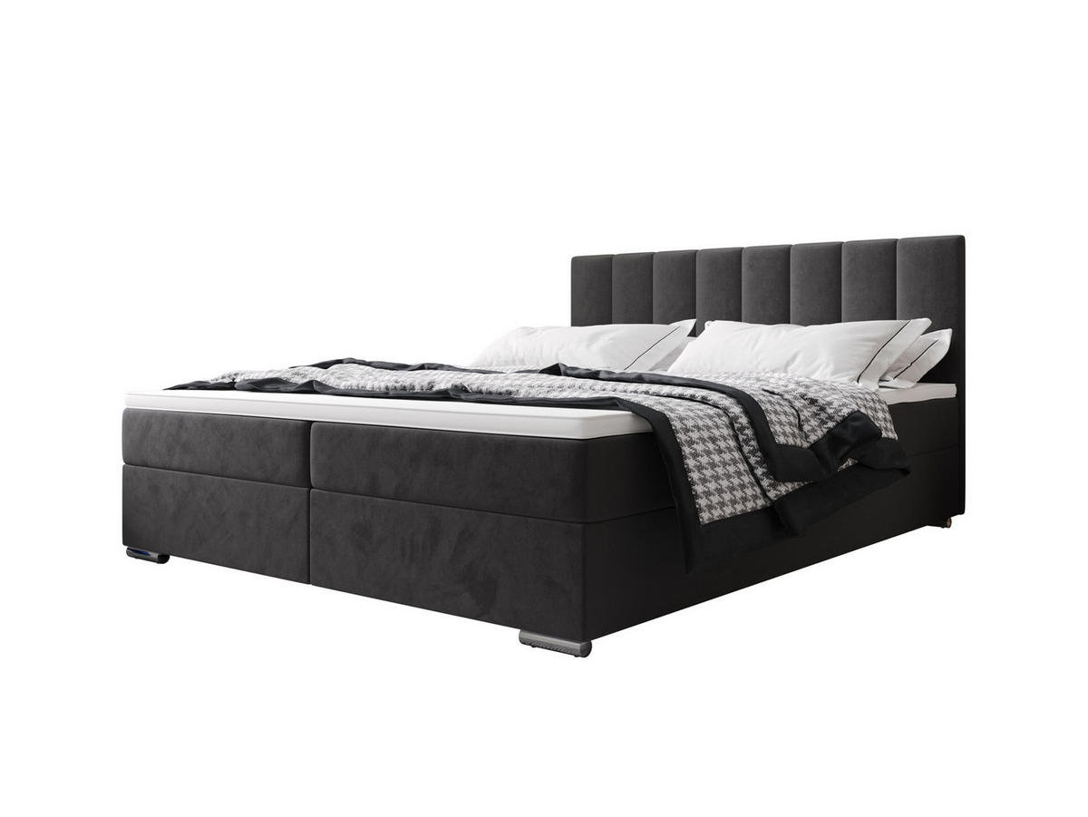 BOXBETT ZILANO 2 mit Matratze H3 und Topper 160x200 Itaka 14 - Grau, Holz/Textil (160/200cm) - Bedante