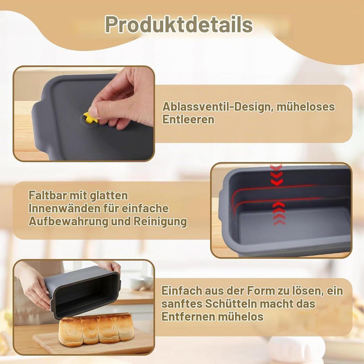 BROTBACKFORM Silikon klappbar mit Deckel 32 x 14,5 x 11,5 cm - Grau, Kunststoff (14.5/11.5/32cm)