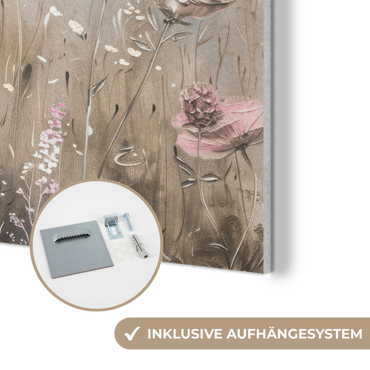 AKUSTIKPANEEL Blumen - Rosa - Modern - Beige 100x70 cm - Beige, Textil (100/0.9/70cm) - MuchoWow