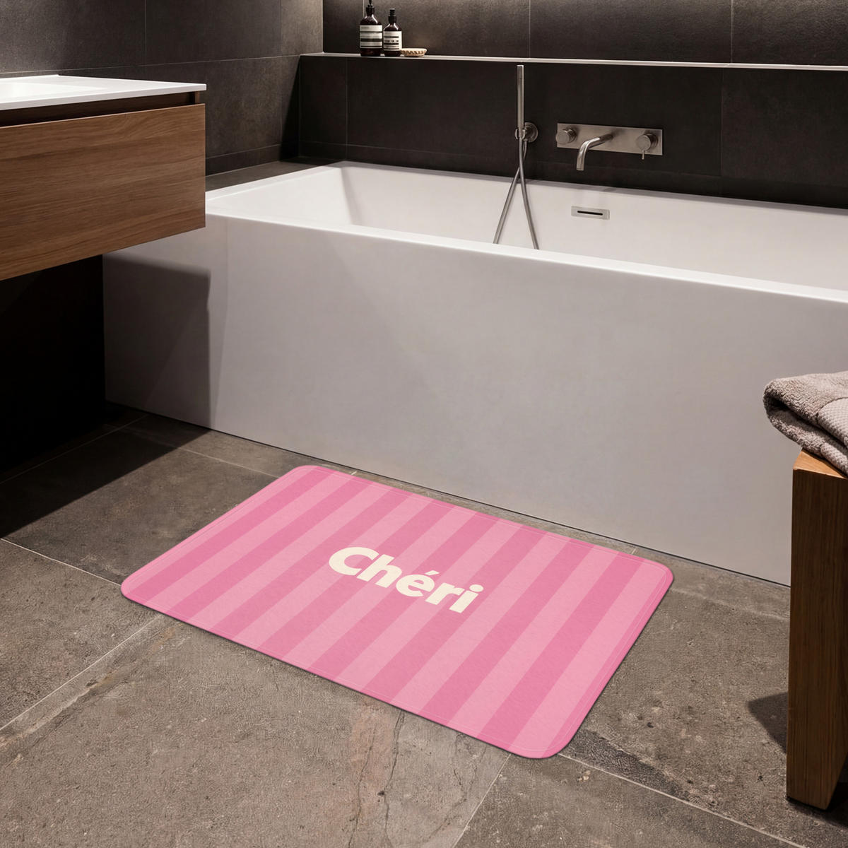 KOUPELNOVÁ PŘEDLOŽKA Pruhované - růžové - Chéri 80x50 cm - růžová, textil/plast (80/50cm) - OnlyWow