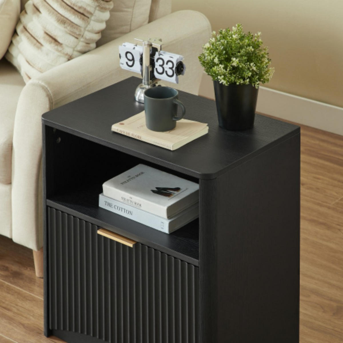 NACHTSCHRANK 58B/38T/60H cm Schwarz - Schwarz, Holzwerkstoff (38/60/58cm)