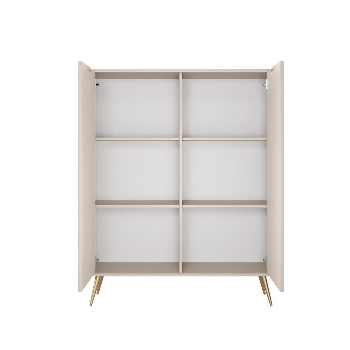HIGHBOARD Flore Beige / Gold - 113 cm - mit geriffelten Fronten und 2 Türen - Beige/Gelb, Holz/Holzwerkstoff (113/134/38cm) - Ravio
