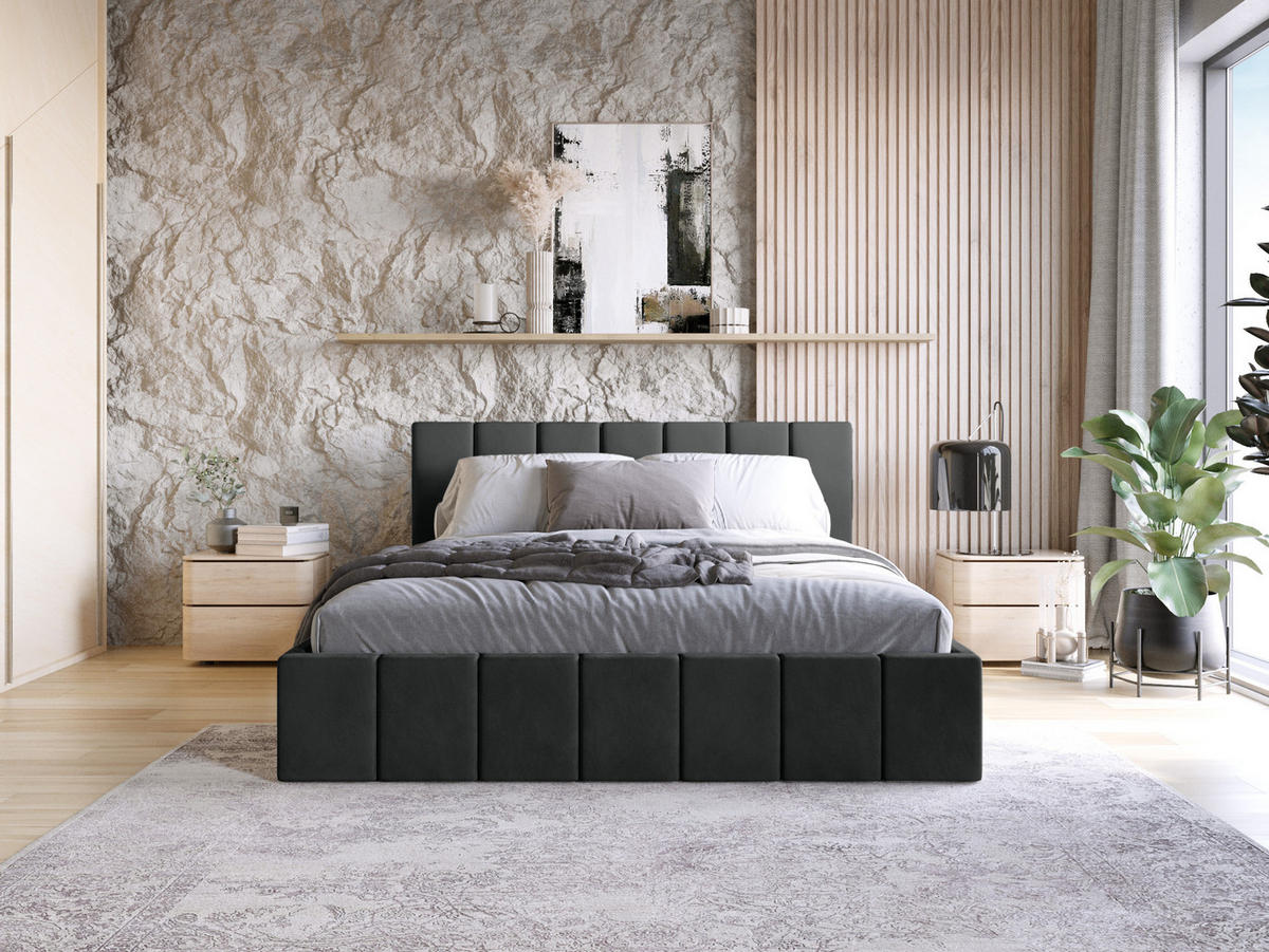 POLSTERBETT Doppelbett PESARO 160x200 cm, Schwarz - Schwarz, Textil (160/200cm) - Fedve