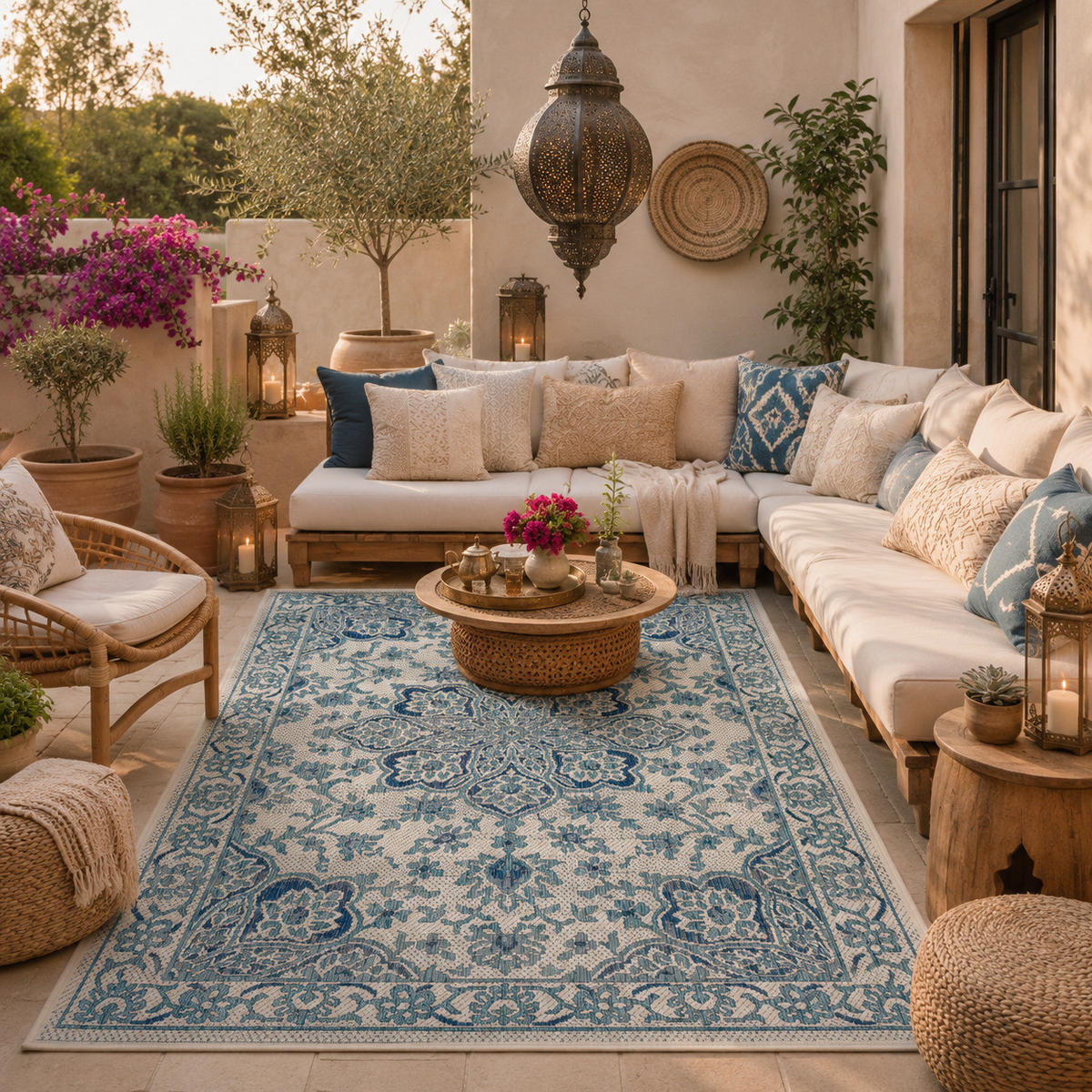 IN- UND OUTDOOR TEPPICH CARPETTO VINTAGE - Blau, Textil (200/285cm) - Pergamon