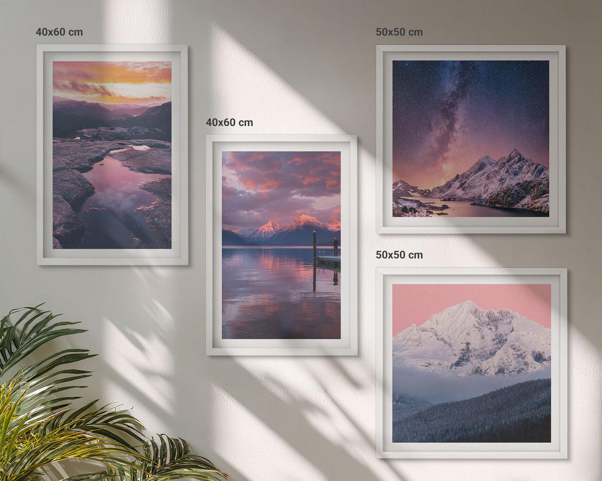 BILDER SET 4er Set - 50x50 cm & 40x60 cm Weißer Rahmen - Berge, Wasser, wunderschöne Landschaften - Weiß, Kunststoff (50/50cm) - TULUP