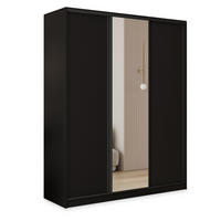 SCHWEBETÜRENSCHRANK TARI 150/205/58 cm 3-türig mit Spiegel und Schubladen Schwarz - Schwarz, Holzwerkstoff (150/205/58cm) - MASSENO