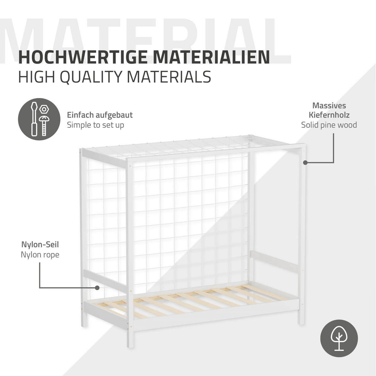 KINDERBETT Fußballtor 80x160 cm Weiß - Weiß, Holz (80/160cm) - ML-DESIGN