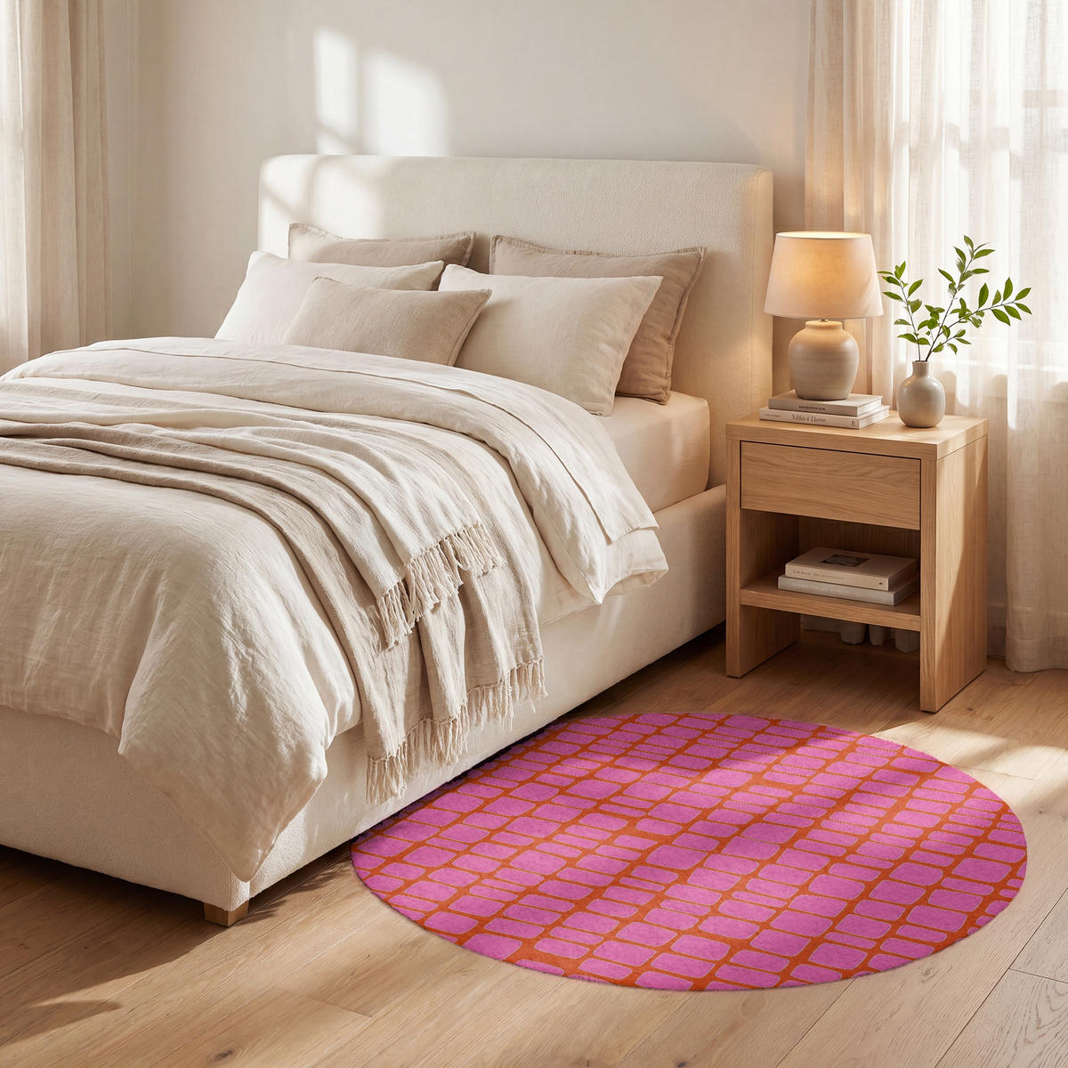 TEPPICH - Bio - Gitter - Rosa - 90x90 cm - Pink, Kunststoff/Textil (90/0.4cm) - OnlyWow