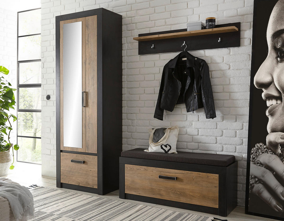 GARDEROBENPANEEL Kastanie und grau Fresco, Flur Wandgarderobe, 107 x 23 cm - Kastanienfarben/Grau, Holzwerkstoff (107/23/18cm) - Furn.Design