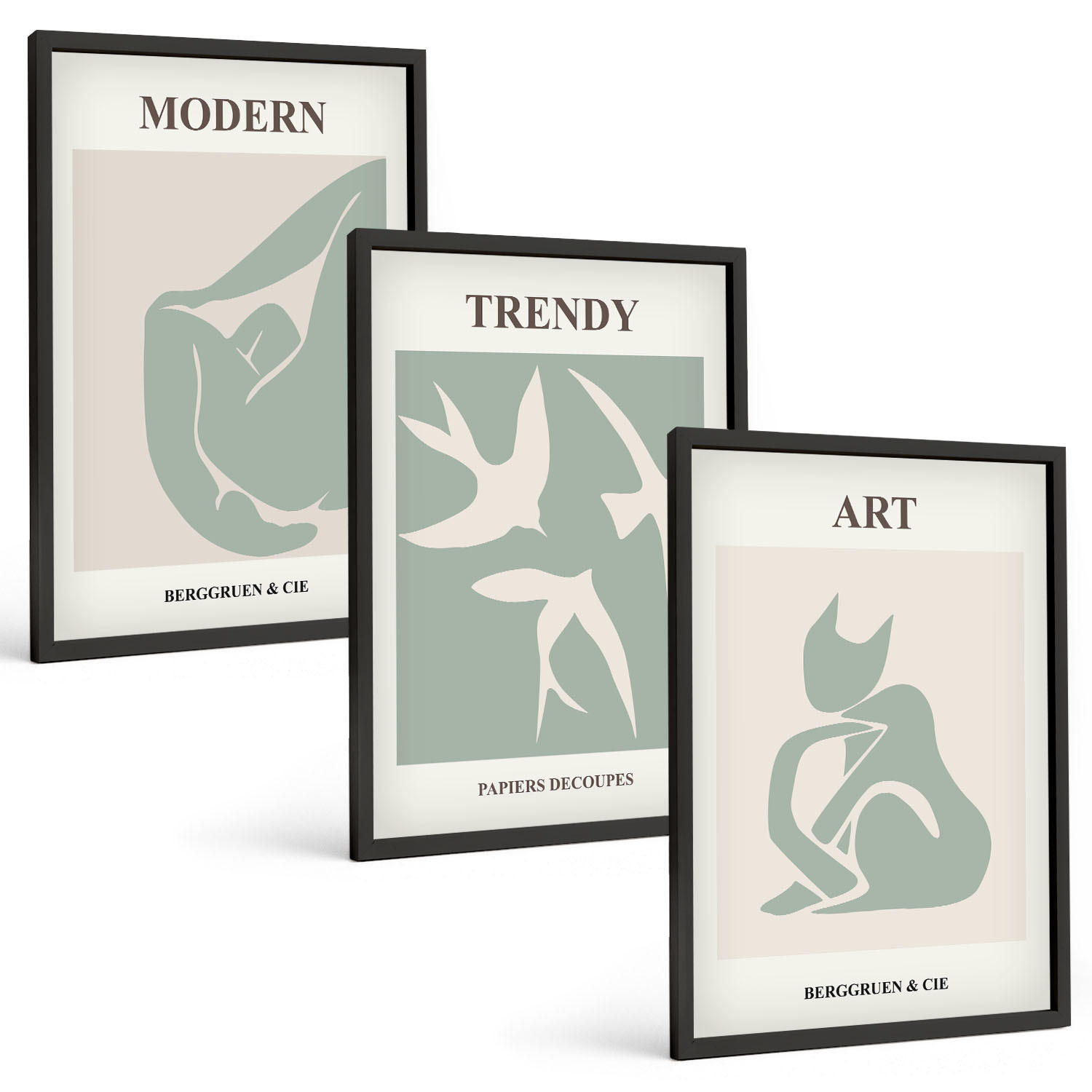 BILDER SET 3er Set - 40x60 cm Schwarzer Rahmen - Matisse abstrakte Figuren - Schwarz, Kunststoff (40/60cm) - TULUP