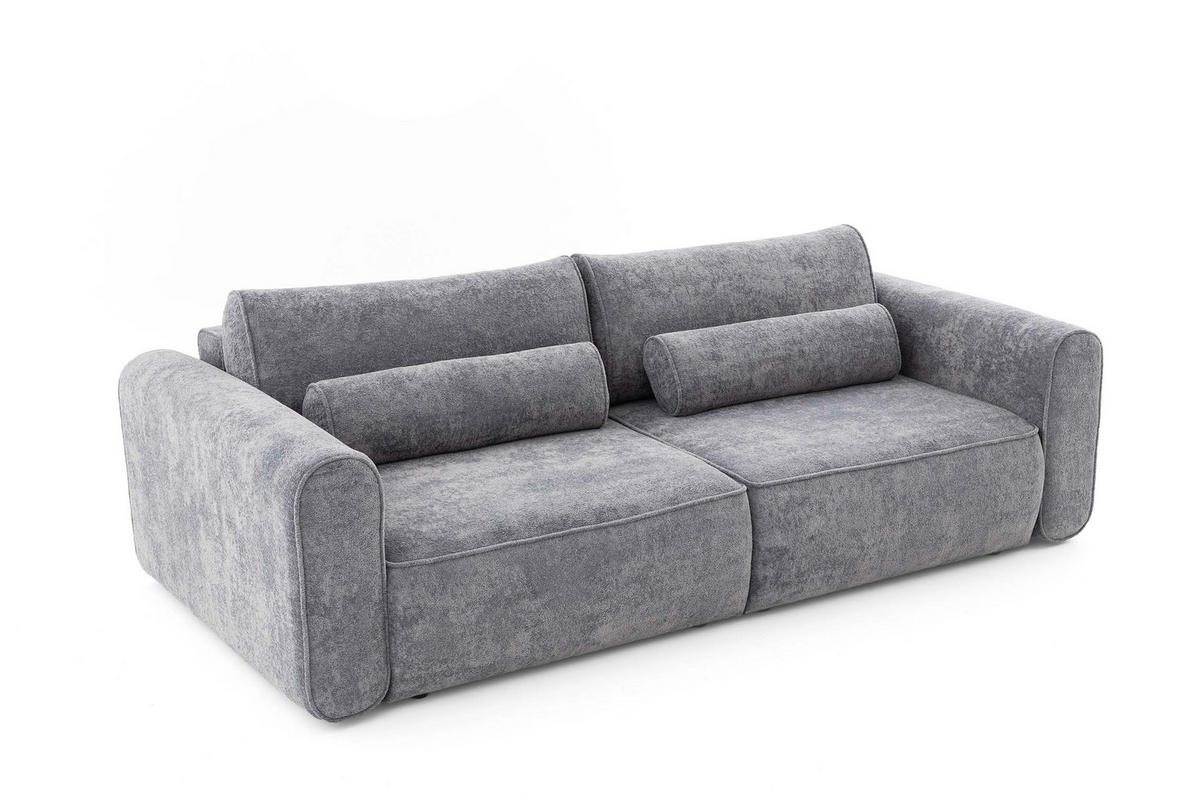 ECKSOFA MOTION mit Schlaffunktion 130x200 Webstoff Dunkelgrau - Dunkelgrau/Schwarz, Holz/Textil (250/120cm) - Muffo