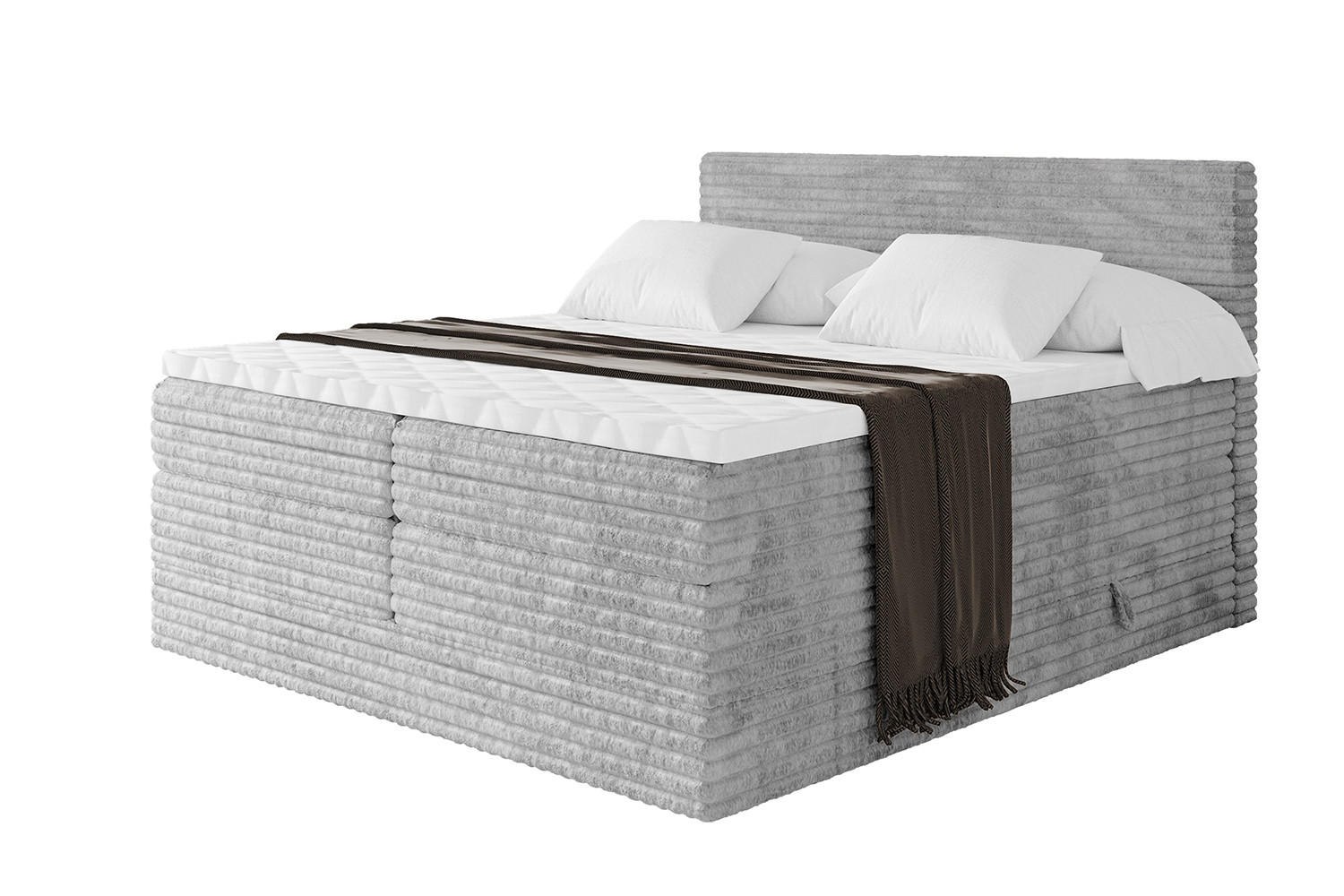 BOXSPRINGBETT mit Matratze H3|H4 und Lattenrost - TOLO KING-v1 120x200 Cord - Hellgrau - Hellgrau, Holzwerkstoff (120/200cm)