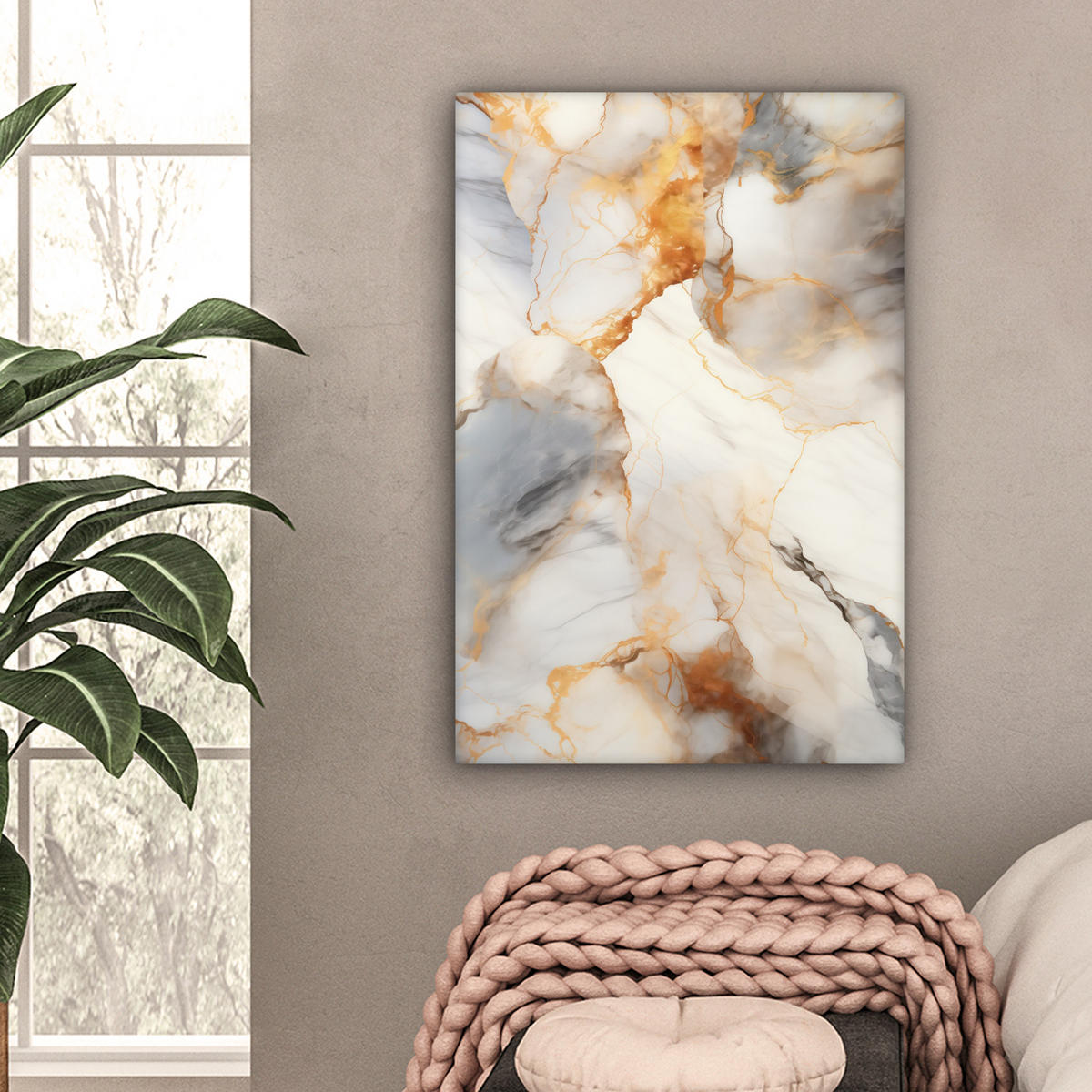 LEINWANDBILD Marmor - Grau - Gold Wanddeko 40x60 cm - Weiß, Textil (40/60cm) - MuchoWow