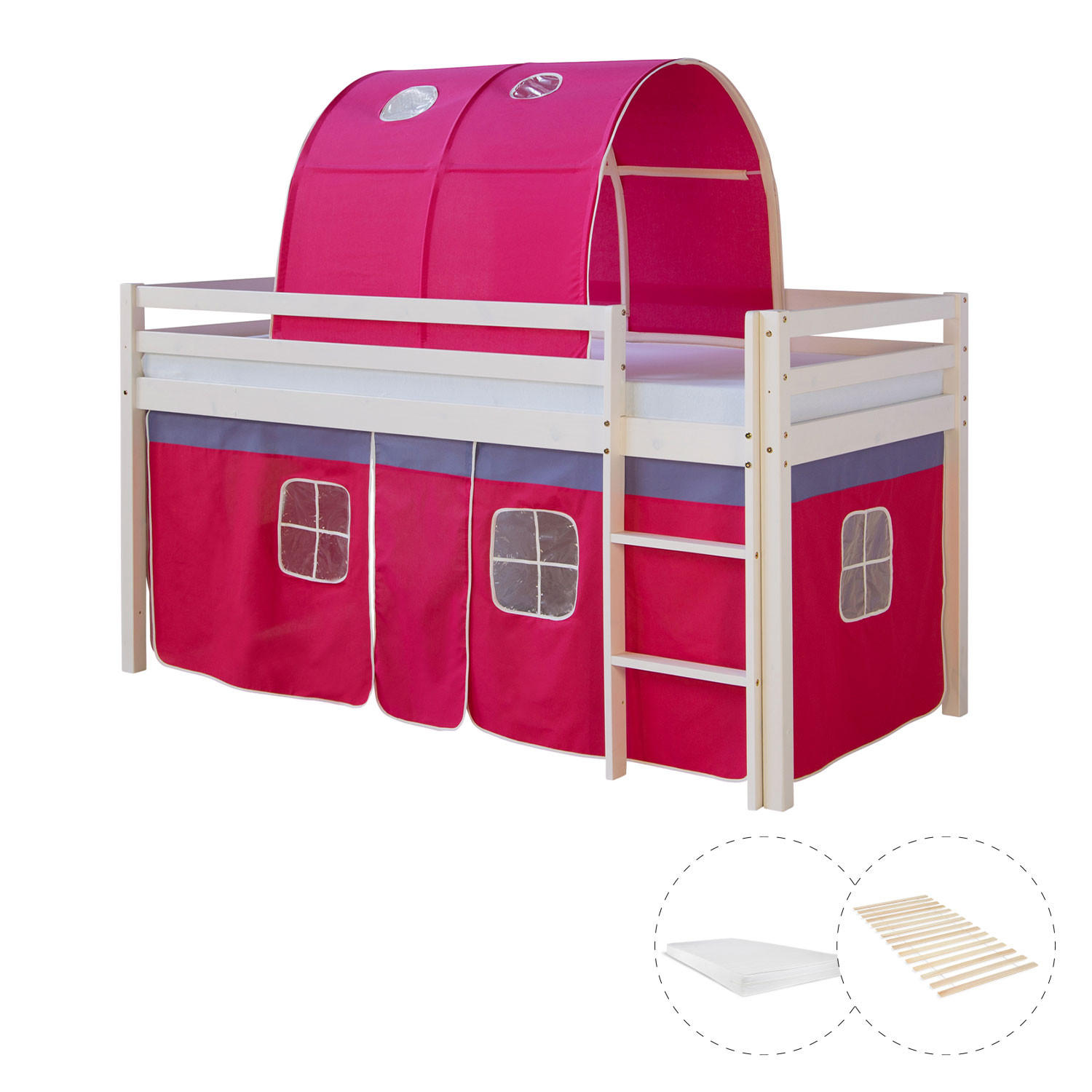 HOCHBETT mit Matratze 90/200 cm Pink - Pink/Weiß, Holz - Homestyle4u