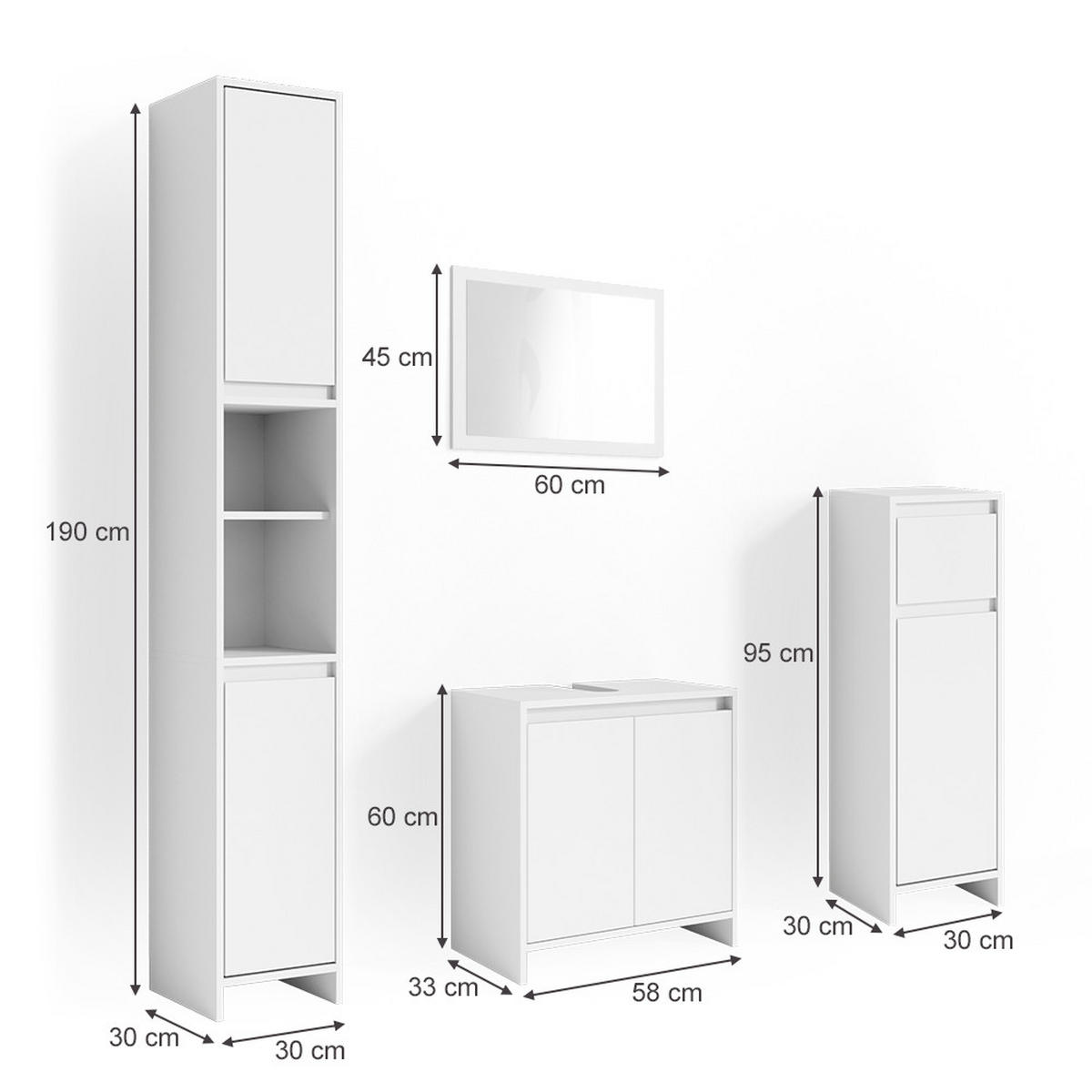 BADMÖBEL-SET Emma Weiß 4 Teile - Weiß, Holzwerkstoff (58/60/33cm) - Vicco